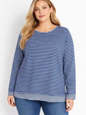 Kim Rogers Curvy Top Size 2X Blue & White Striped Long Sleeve